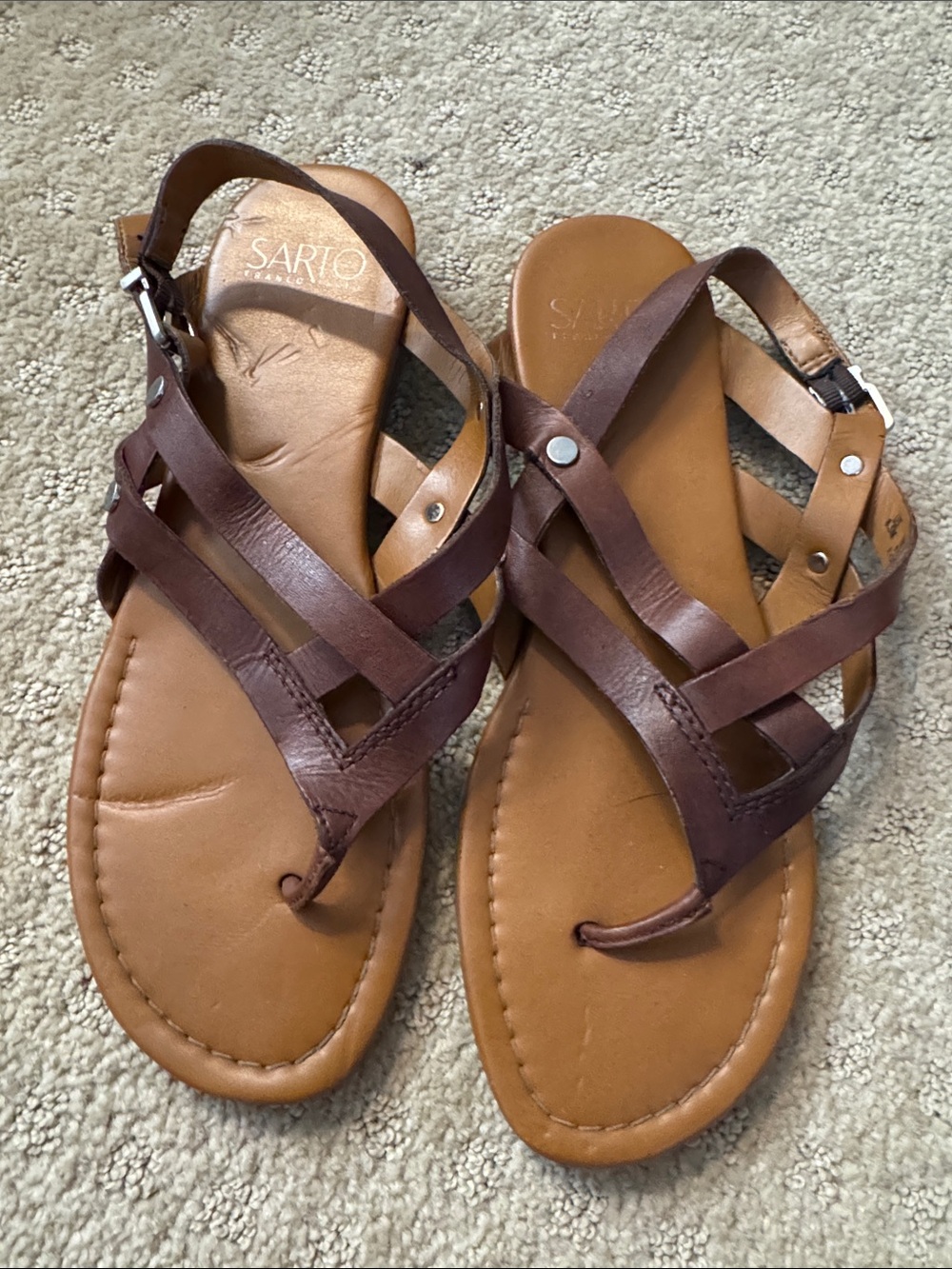 Sarto by Franco Sarto Brown Leather Strappy Sandals Gretchen style
